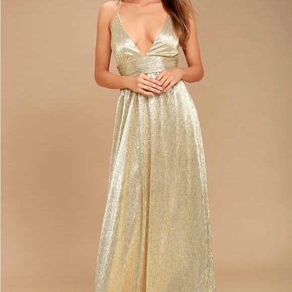 New Lulus Gilded Goddess Gold Maxi Dress - Picture 5 of 5